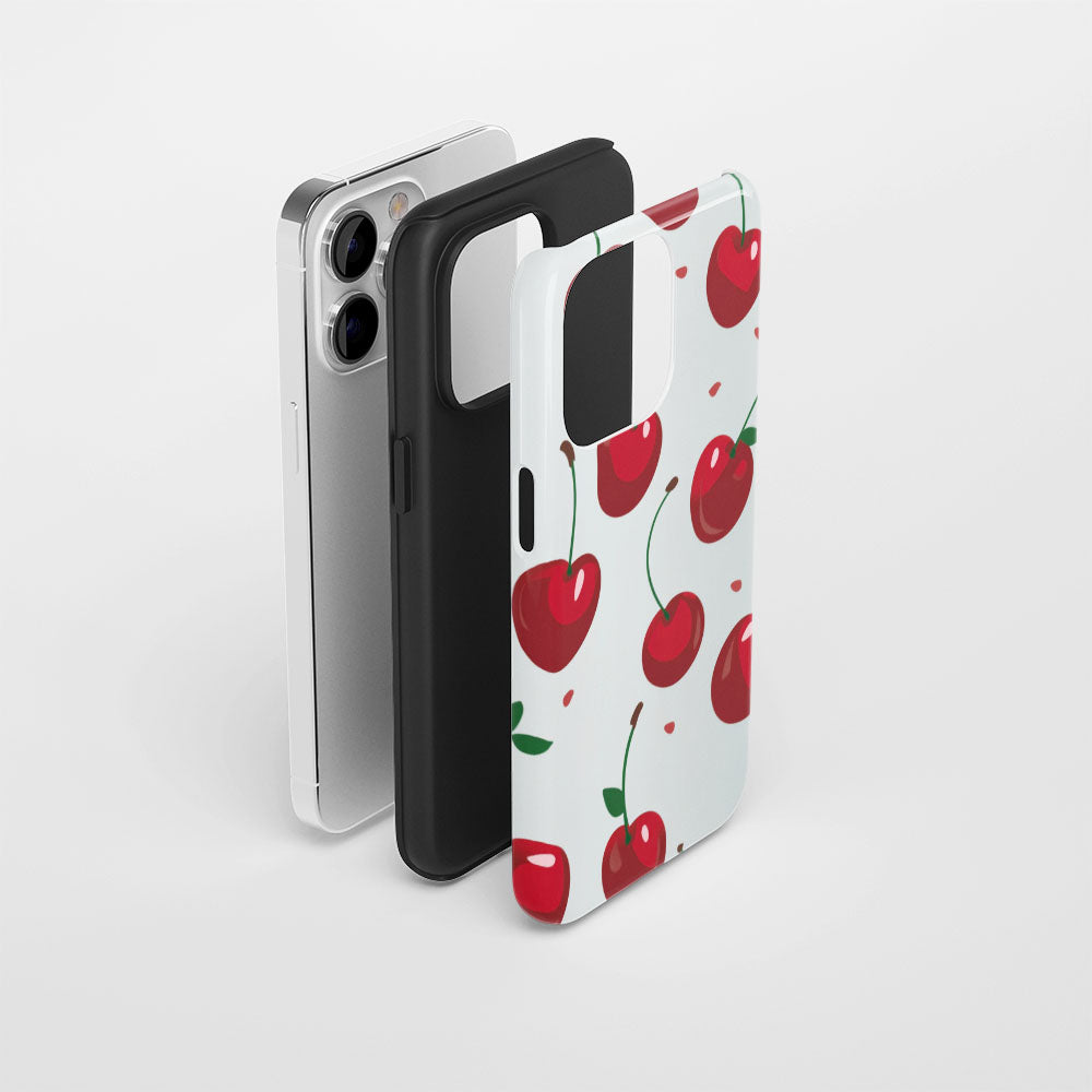Double-Layer Semi-Handprinted Tough Matte Cherries iPhone Case
