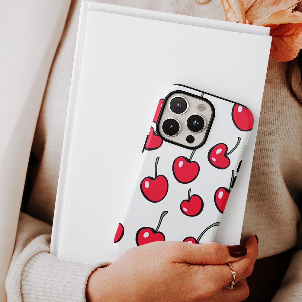 Double-Layer Semi-Handprinted Tough Matte Cherries iPhone Case