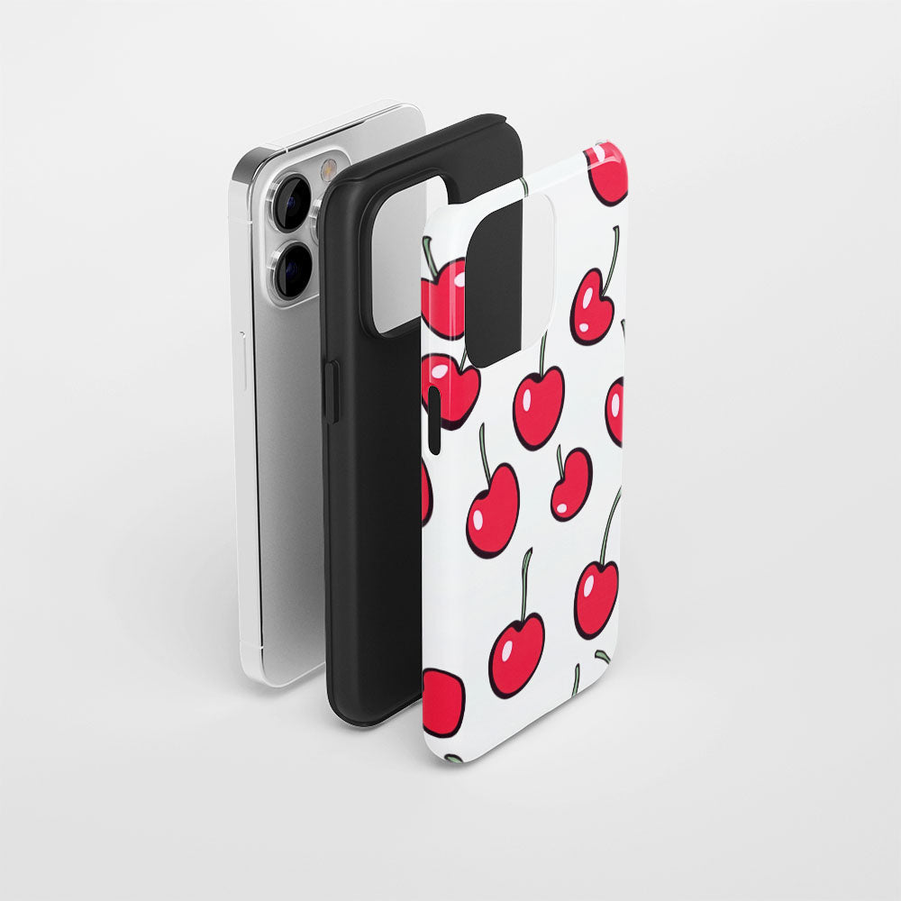 Double-Layer Semi-Handprinted Tough Matte Cherries iPhone Case