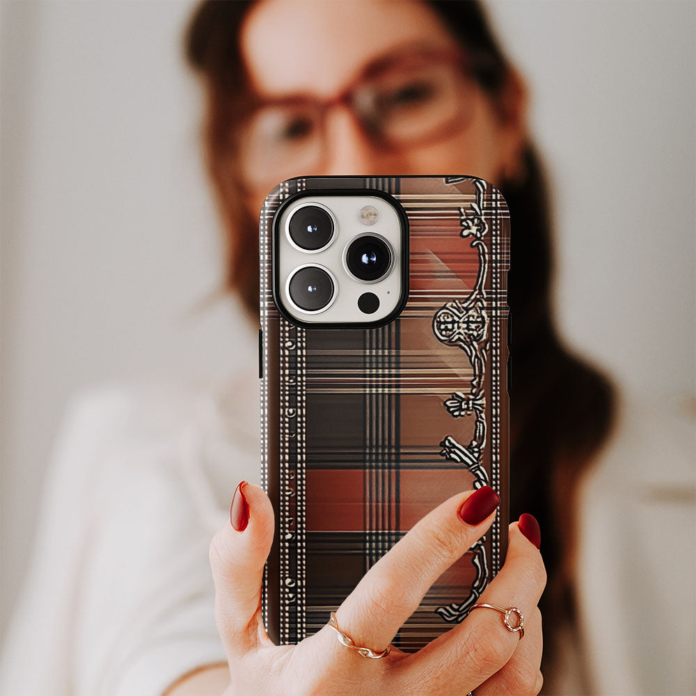 Double-Layer Semi-Handprinted Tough Matte Checks iPhone Case