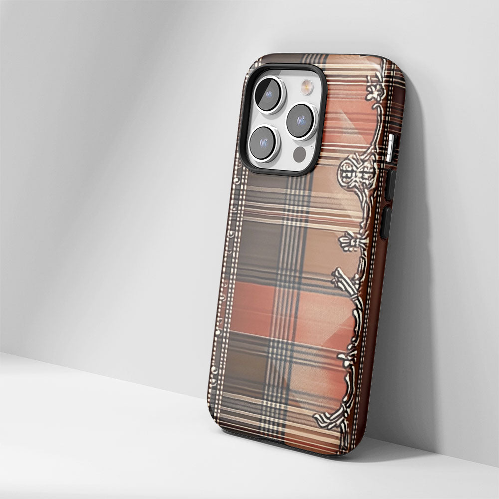 Double-Layer Semi-Handprinted Tough Matte Checks iPhone Case