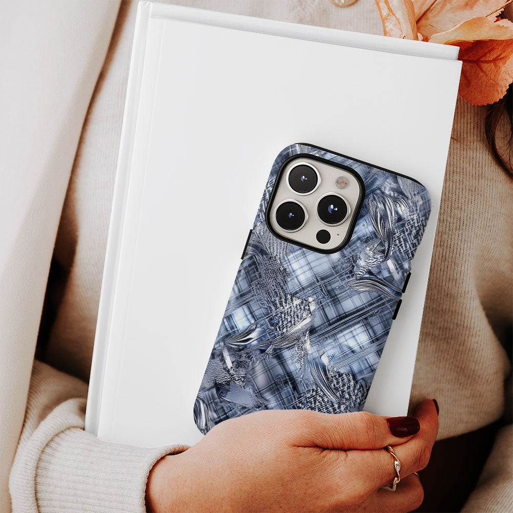 Double-Layer Semi-Handprinted Tough Matte Checks iPhone Case