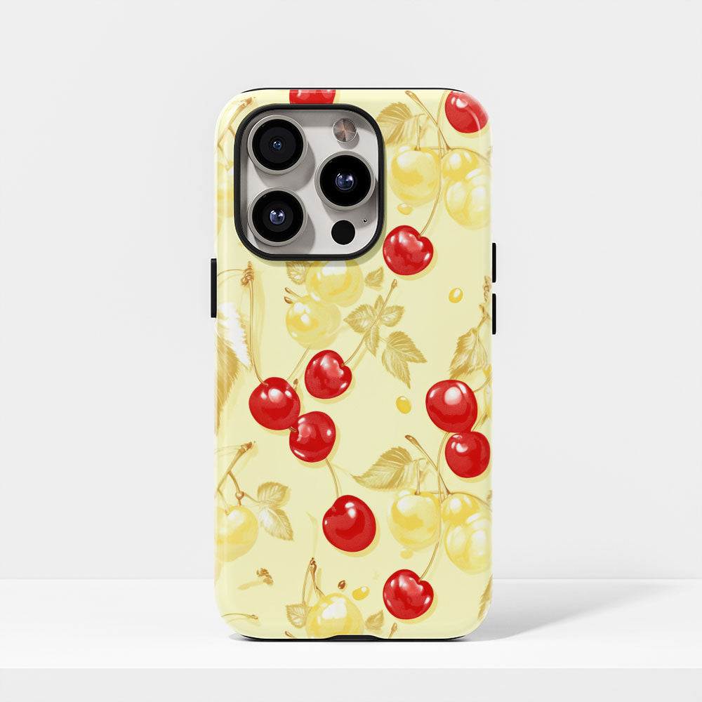 Double-Layer Semi-Handprinted Tough Matte Cherries iPhone Case