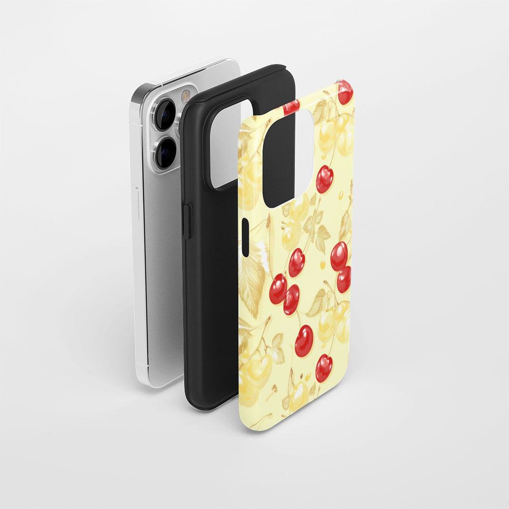 Double-Layer Semi-Handprinted Tough Matte Cherries iPhone Case