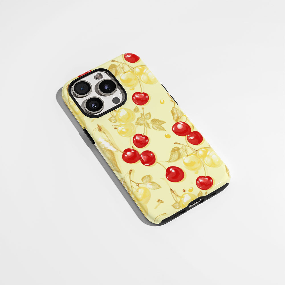 Double-Layer Semi-Handprinted Tough Matte Cherries iPhone Case