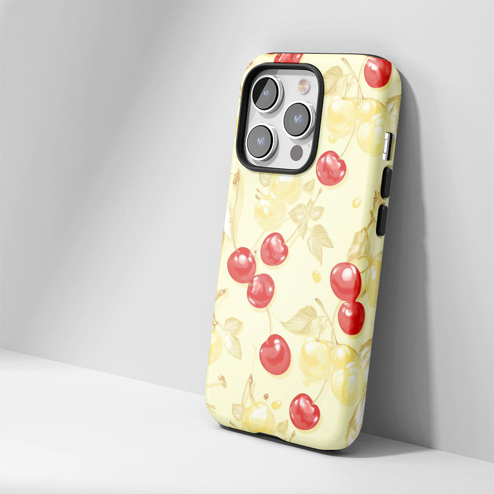 Double-Layer Semi-Handprinted Tough Matte Cherries iPhone Case