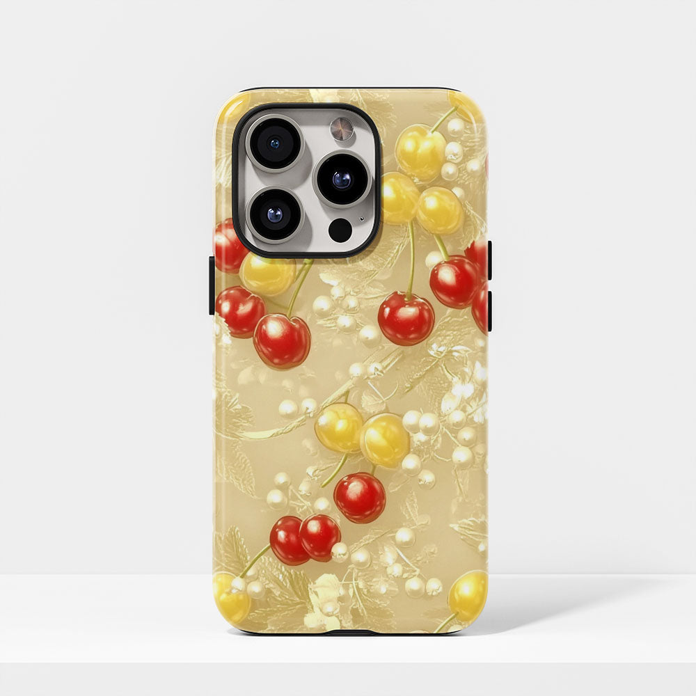 Double-Layer Semi-Handprinted Tough Matte Cherries iPhone Case