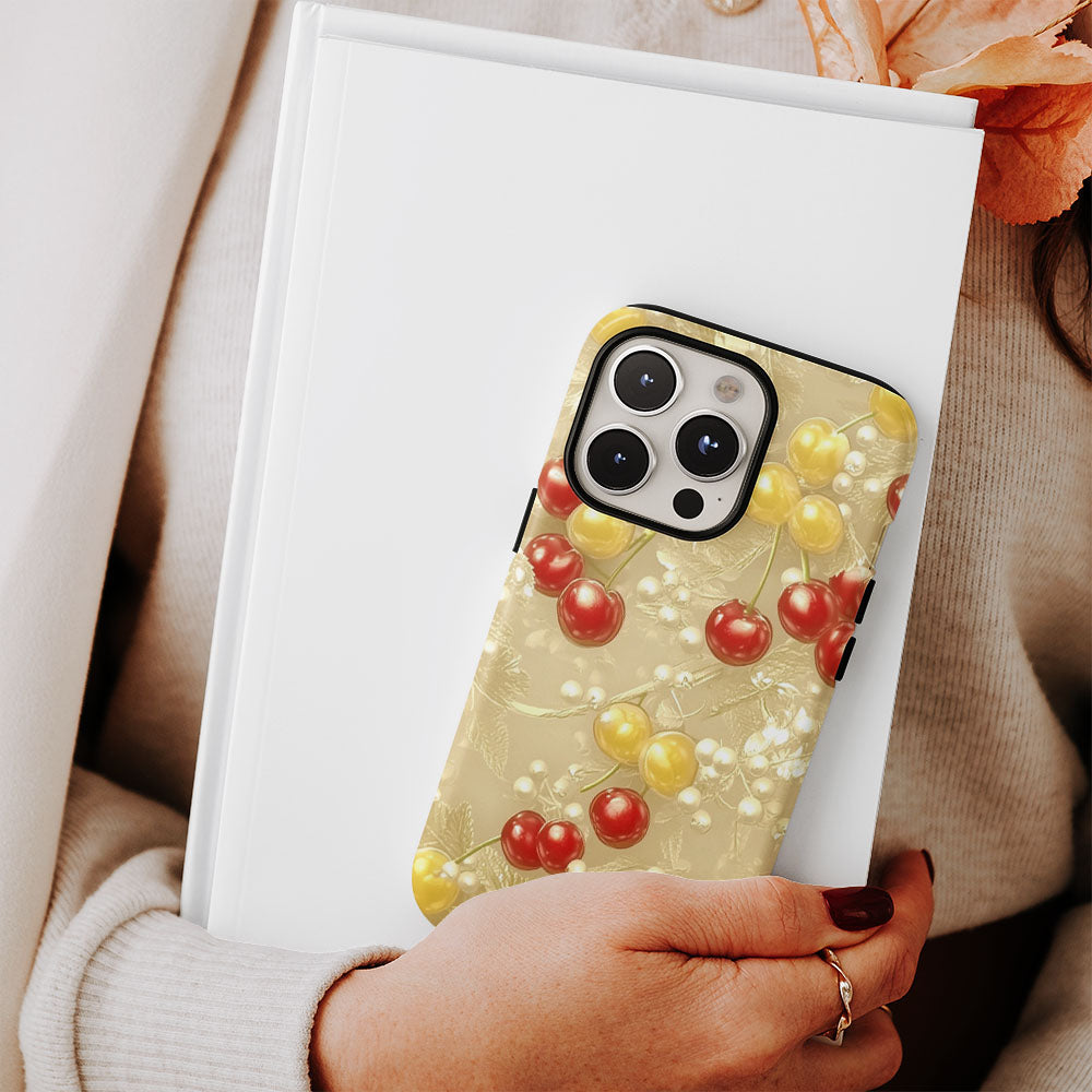 Double-Layer Semi-Handprinted Tough Matte Cherries iPhone Case
