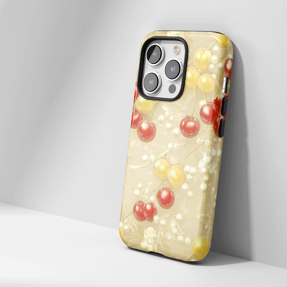 Double-Layer Semi-Handprinted Tough Matte Cherries iPhone Case