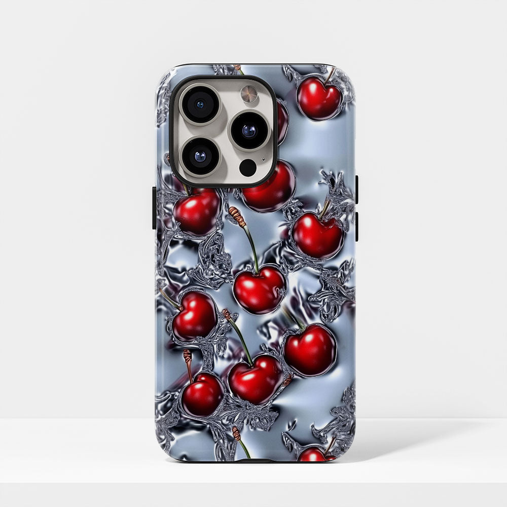 Double-Layer Semi-Handprinted Tough Matte Cherries iPhone Case