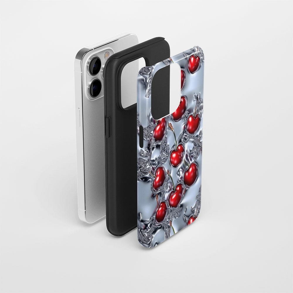Double-Layer Semi-Handprinted Tough Matte Cherries iPhone Case