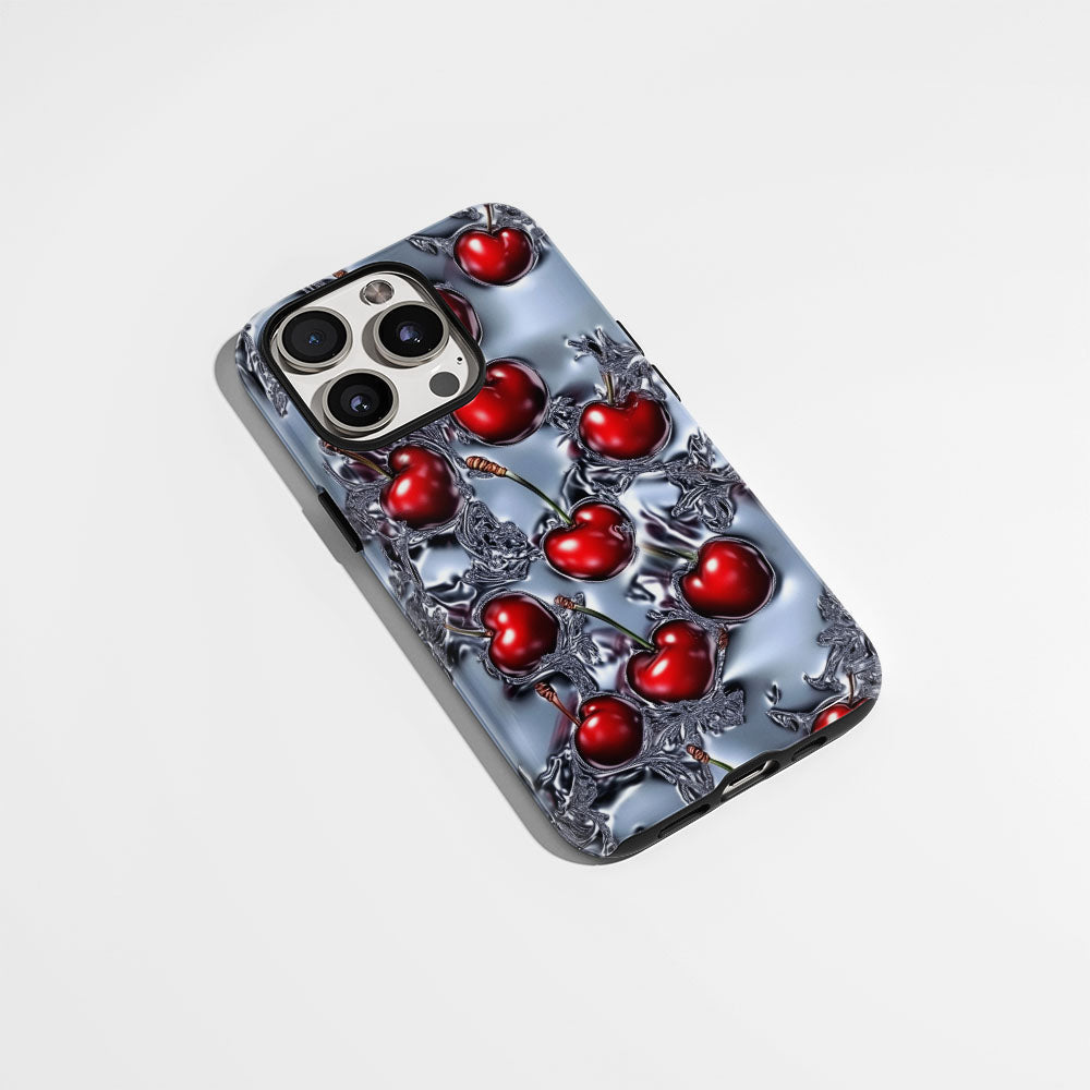 Double-Layer Semi-Handprinted Tough Matte Cherries iPhone Case