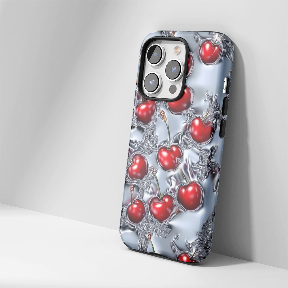 Double-Layer Semi-Handprinted Tough Matte Cherries iPhone Case