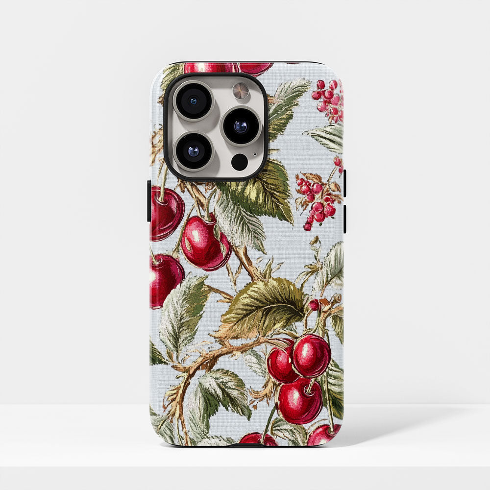 Double-Layer Semi-Handprinted Tough Matte Cherries iPhone Case