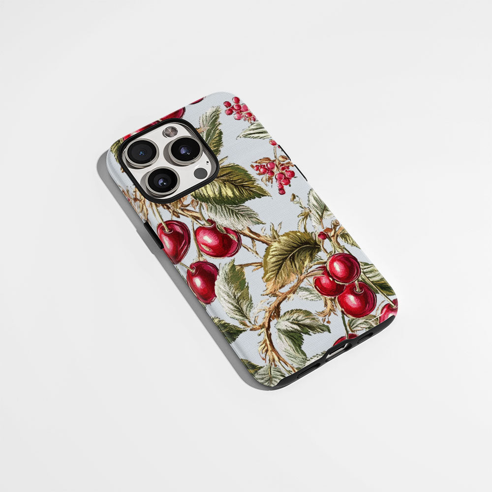 Double-Layer Semi-Handprinted Tough Matte Cherries iPhone Case