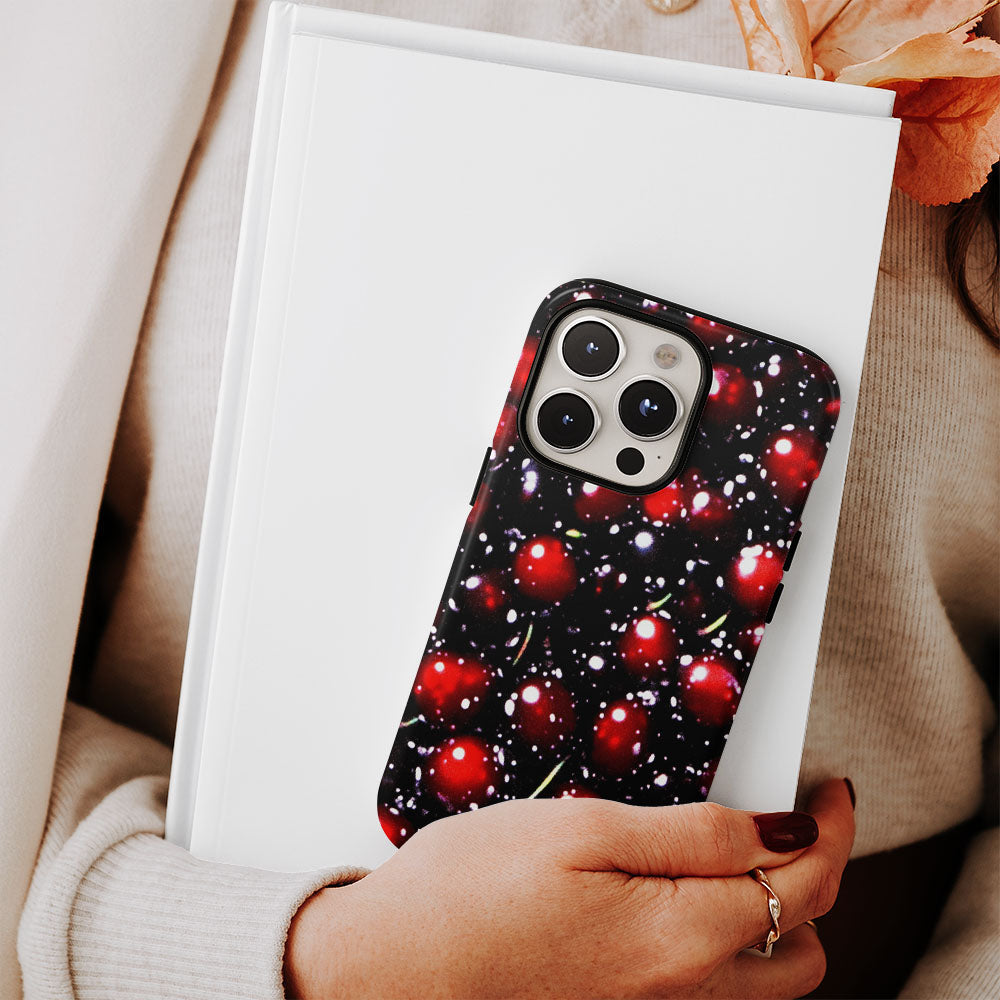 Double-Layer Semi-Handprinted Tough Matte Cherries iPhone Case