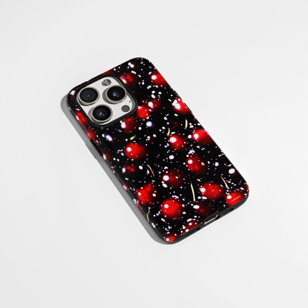 Double-Layer Semi-Handprinted Tough Matte Cherries iPhone Case