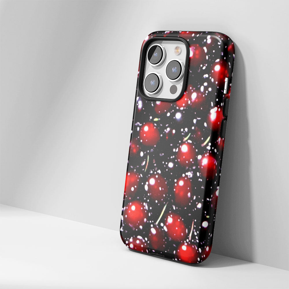 Double-Layer Semi-Handprinted Tough Matte Cherries iPhone Case