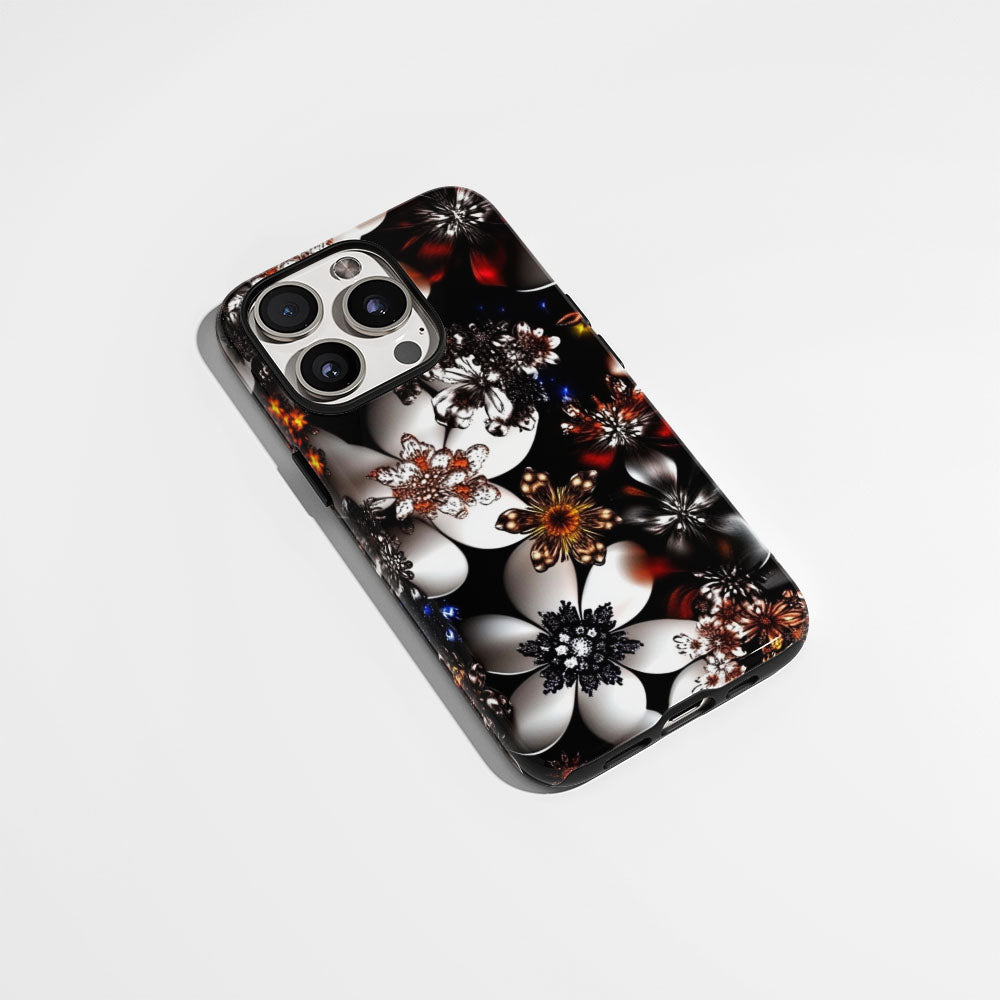 Double-Layer Semi-Handprinted Tough Matte Flowers iPhone Case