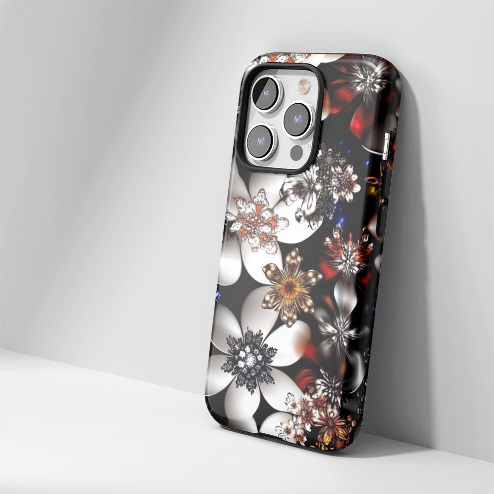 Double-Layer Semi-Handprinted Tough Matte Flowers iPhone Case