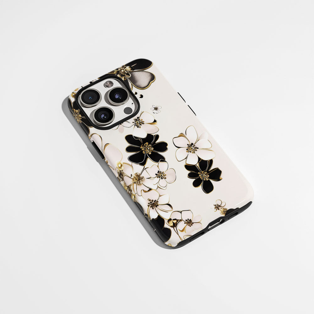 Double-Layer Semi-Handprinted Tough Matte Flowers iPhone Case