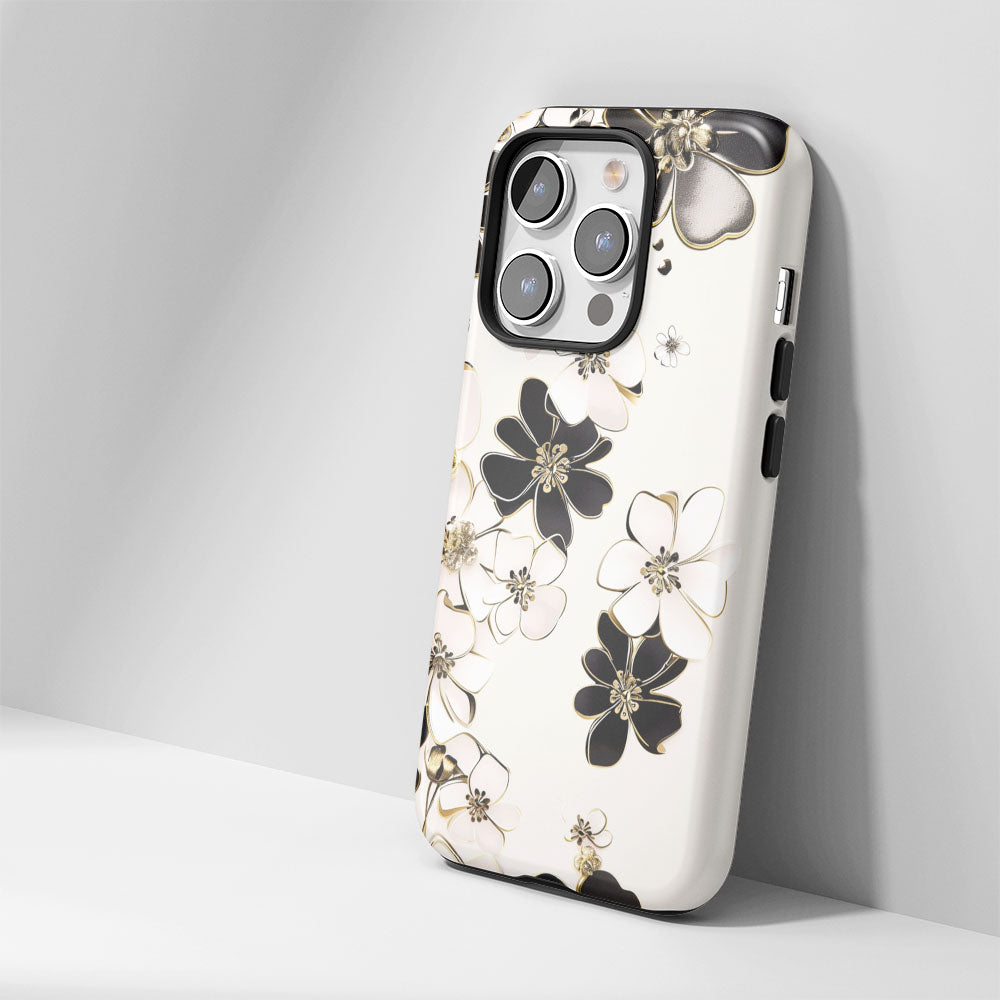 Double-Layer Semi-Handprinted Tough Matte Flowers iPhone Case