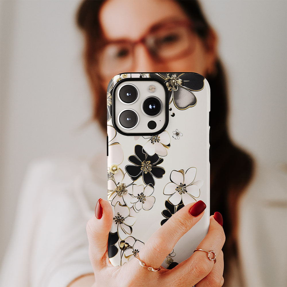Double-Layer Semi-Handprinted Tough Matte Flowers iPhone Case