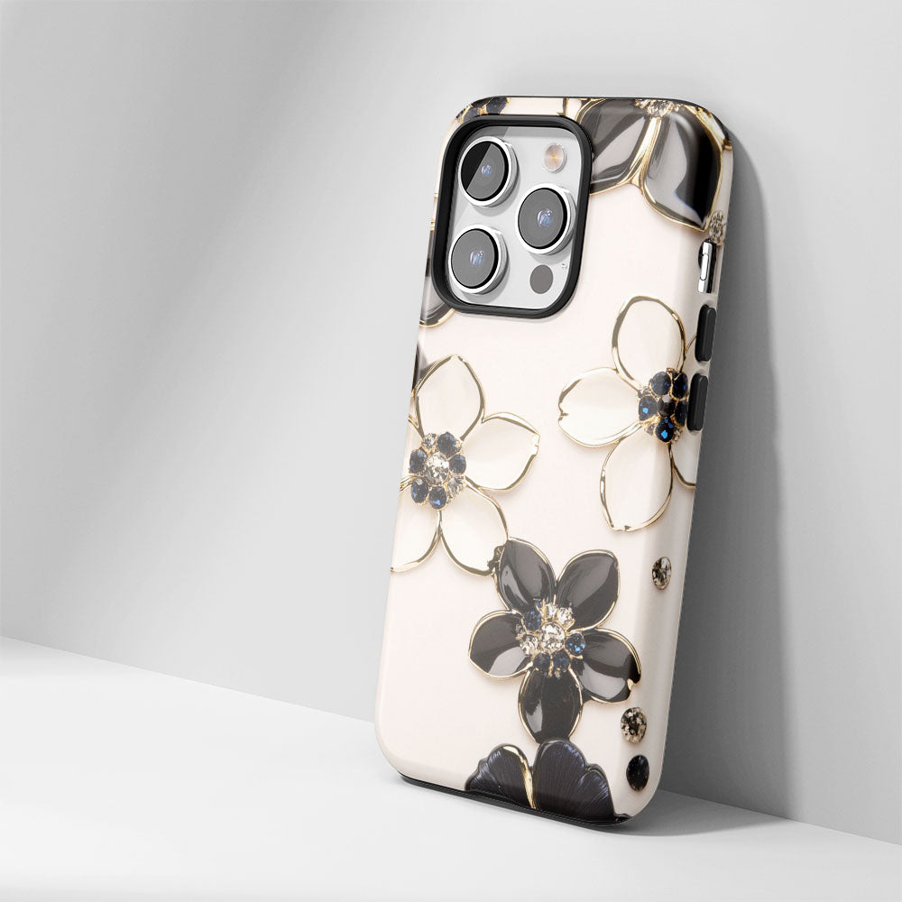 Double-Layer Semi-Handprinted Tough Matte Flowers iPhone Case