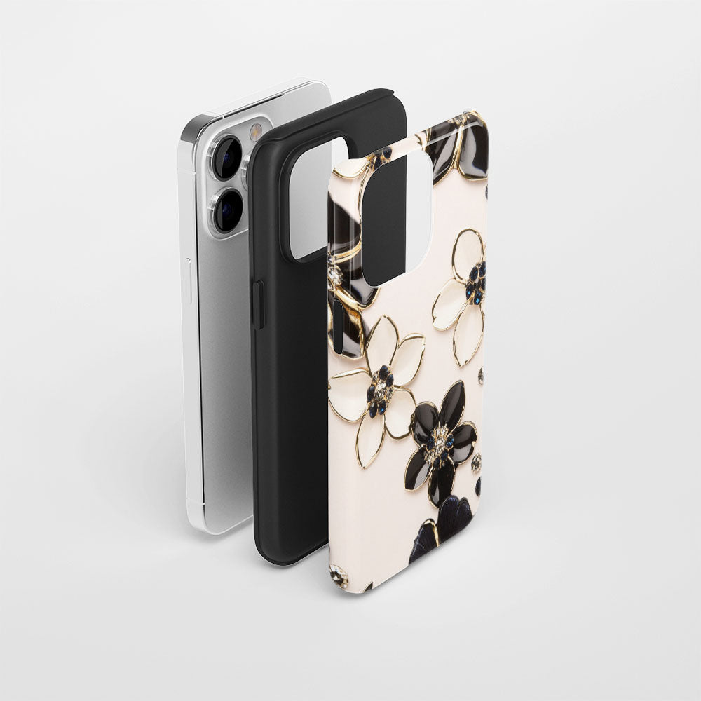 Double-Layer Semi-Handprinted Tough Matte Flowers iPhone Case