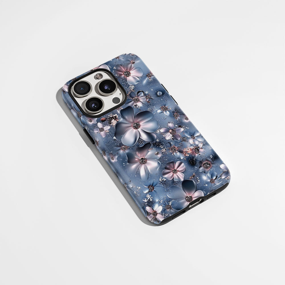 Double-Layer Semi-Handprinted Tough Matte Flowers iPhone Case