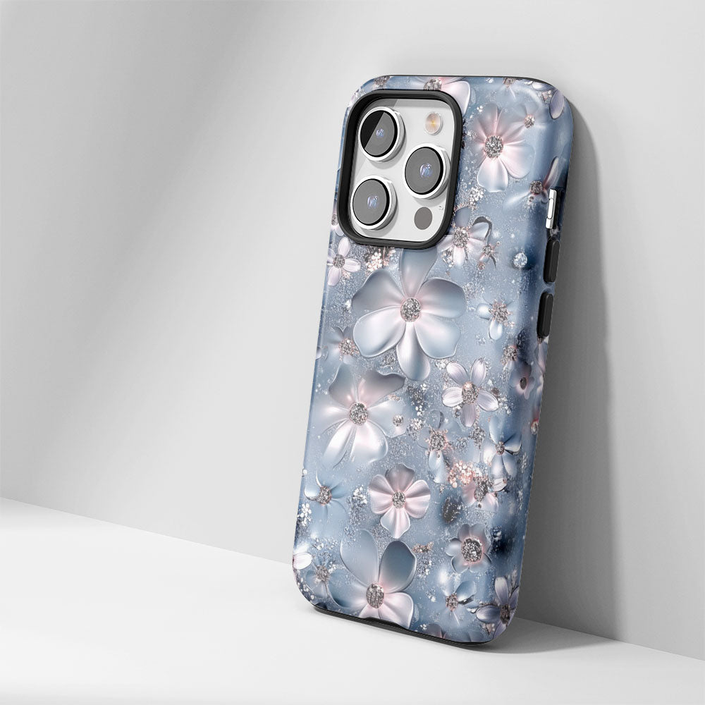 Double-Layer Semi-Handprinted Tough Matte Flowers iPhone Case