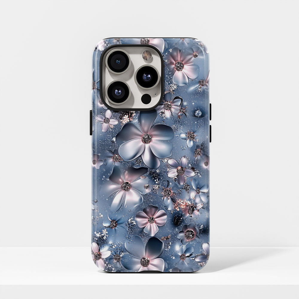 Double-Layer Semi-Handprinted Tough Matte Flowers iPhone Case