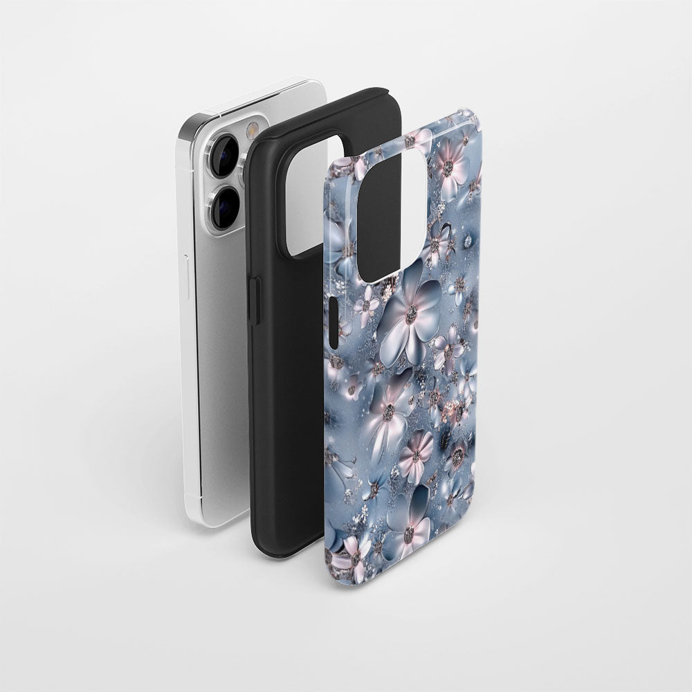 Double-Layer Semi-Handprinted Tough Matte Flowers iPhone Case