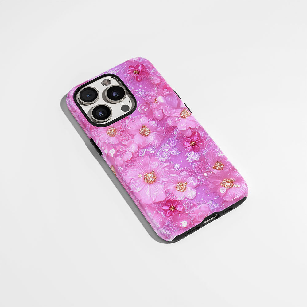 Double-Layer Semi-Handprinted Tough Matte Flowers iPhone Case