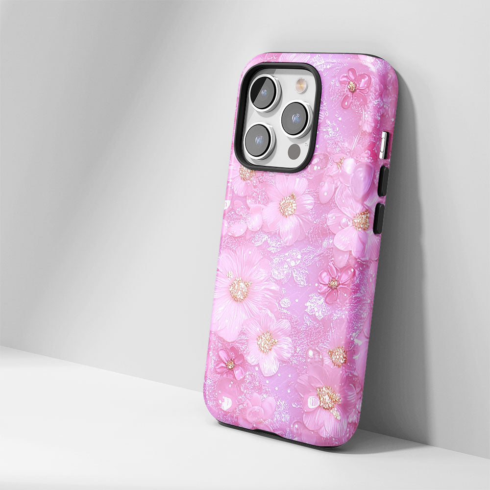 Double-Layer Semi-Handprinted Tough Matte Flowers iPhone Case