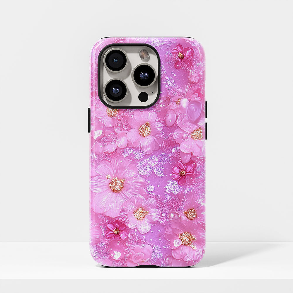 Double-Layer Semi-Handprinted Tough Matte Flowers iPhone Case