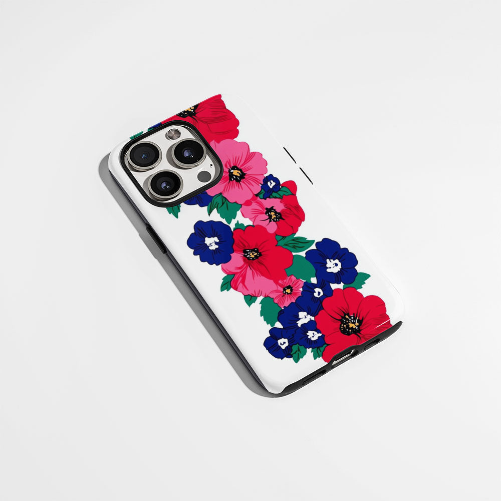 Double-Layer Semi-Handprinted Tough Matte Flowers iPhone Case
