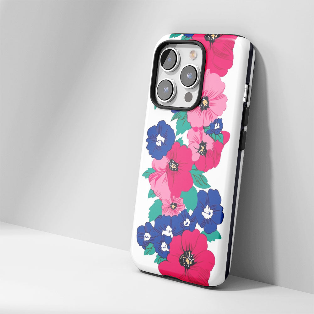 Double-Layer Semi-Handprinted Tough Matte Flowers iPhone Case