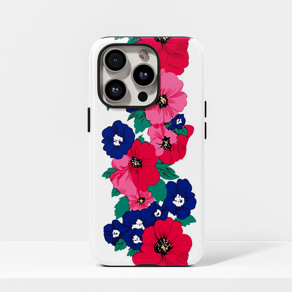 Double-Layer Semi-Handprinted Tough Matte Flowers iPhone Case