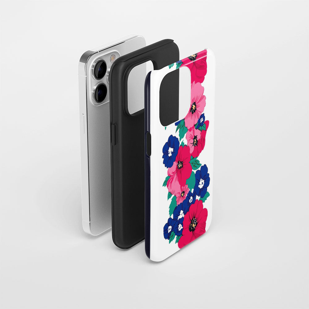 Double-Layer Semi-Handprinted Tough Matte Flowers iPhone Case