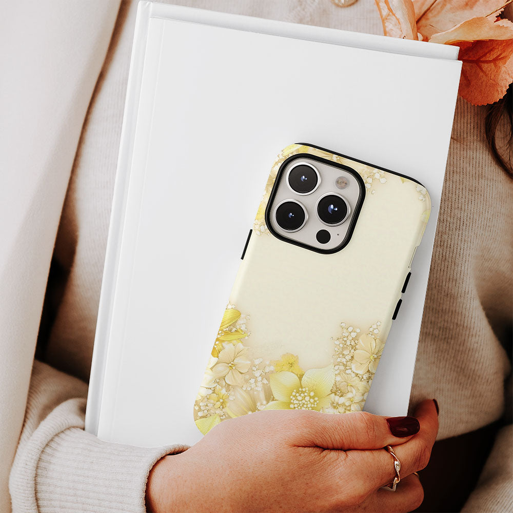 Double-Layer Semi-Handprinted Tough Matte Flowers iPhone Case