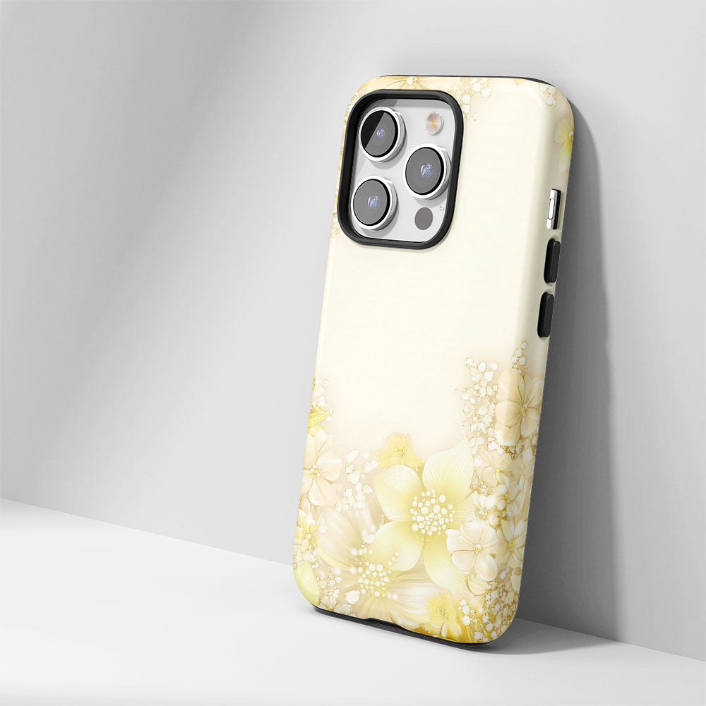 Double-Layer Semi-Handprinted Tough Matte Flowers iPhone Case