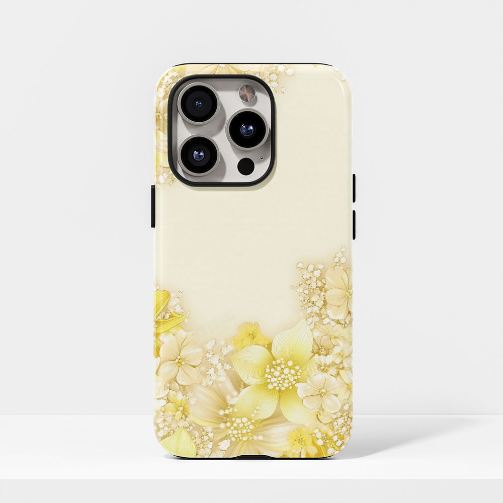 Double-Layer Semi-Handprinted Tough Matte Flowers iPhone Case