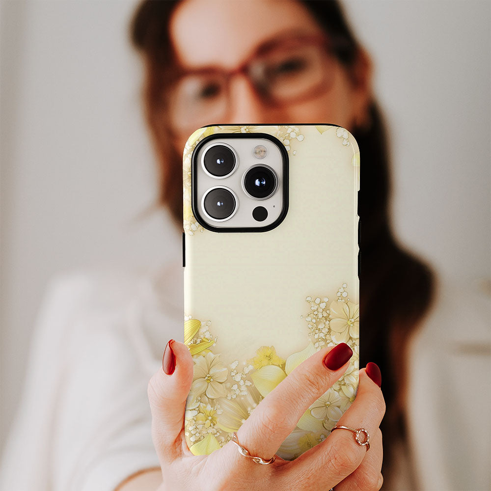 Double-Layer Semi-Handprinted Tough Matte Flowers iPhone Case