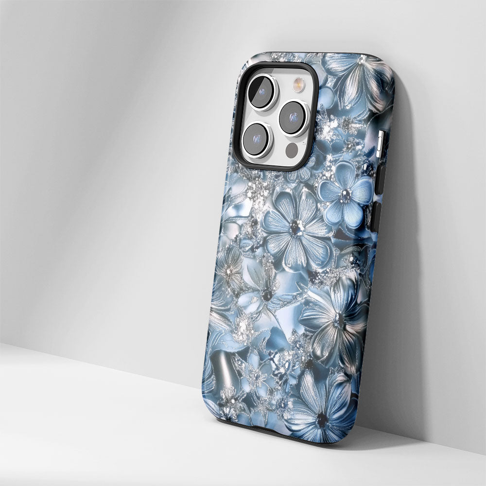 Double-Layer Semi-Handprinted Tough Matte Flowers iPhone Case