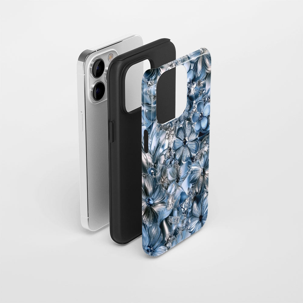 Double-Layer Semi-Handprinted Tough Matte Flowers iPhone Case