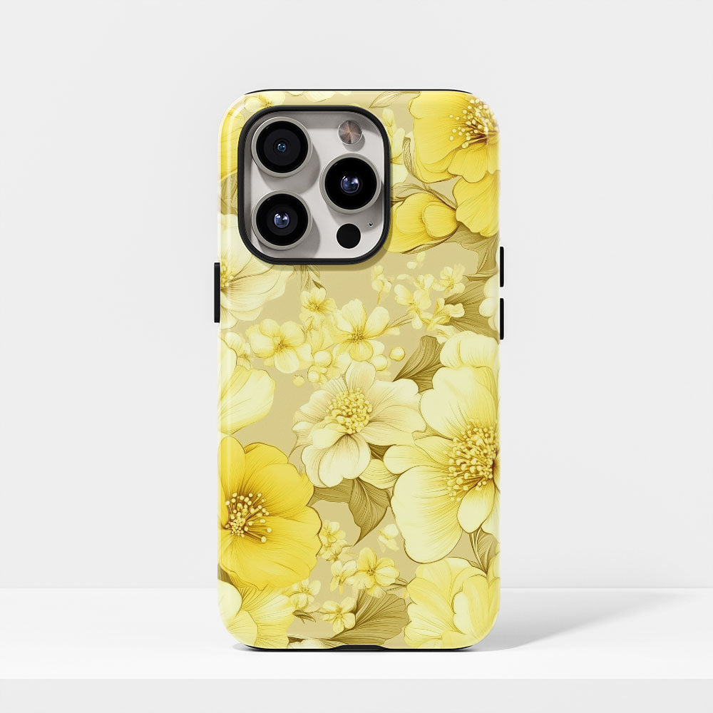 Double-Layer Semi-Handprinted Tough Matte Flowers iPhone Case