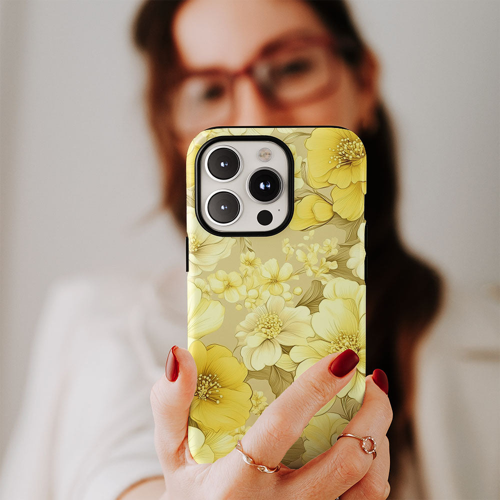 Double-Layer Semi-Handprinted Tough Matte Flowers iPhone Case