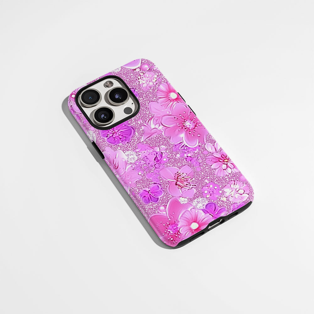 Double-Layer Semi-Handprinted Tough Matte Flowers iPhone Case