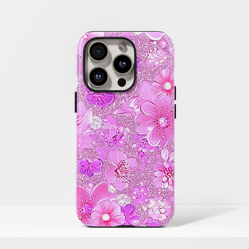 Double-Layer Semi-Handprinted Tough Matte Flowers iPhone Case